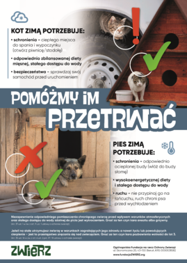 Plakat informujący o utrzymaniu zwierząt zimą.