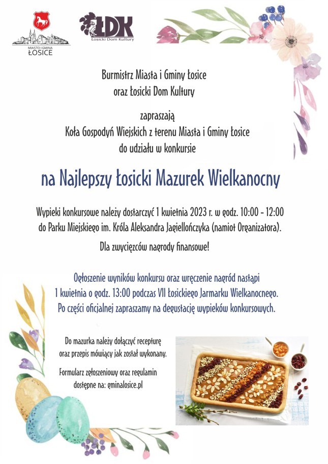 plakat promujący konkurs na najlepszy łosicki mazurek wielkanocny